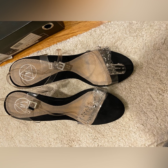 Missguided clear Perspex bow rhinestone ankle strap sandals heels black suede - Picture 4 of 10